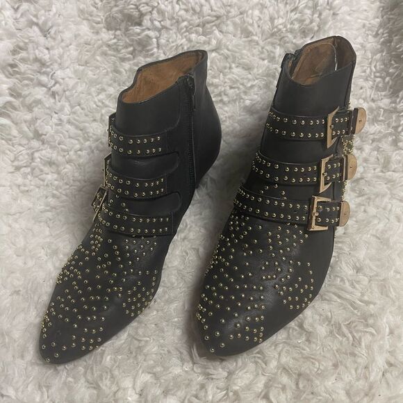 Jeffrey Campbell Starburst leather Black Studded Ankle Boots with Buckles SZ8.5 - Picture 3 of 13
